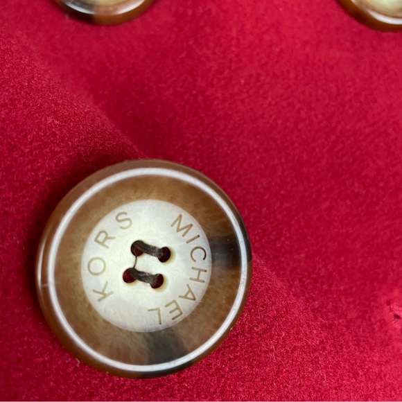 Michael Kors Red Double Breasted Lambwool Pea Coat With Front Pockets Size 4P - Picture 10 of 11